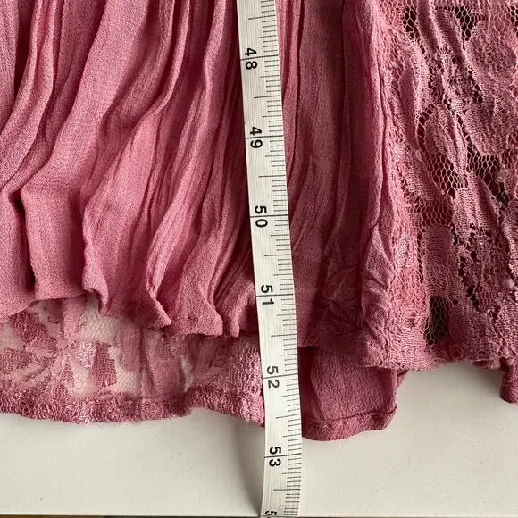 Together! VTG Lace Crinkle Rayon Overlay Layered Short Sleeve Rose Maxi Dress 10